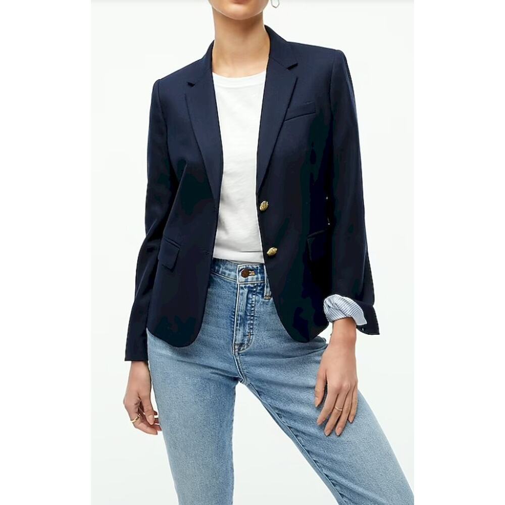 J. Crew Schoolboy Blazer Jacket Navy Women's Small Wool Blend Lined - Picture 2 of 12